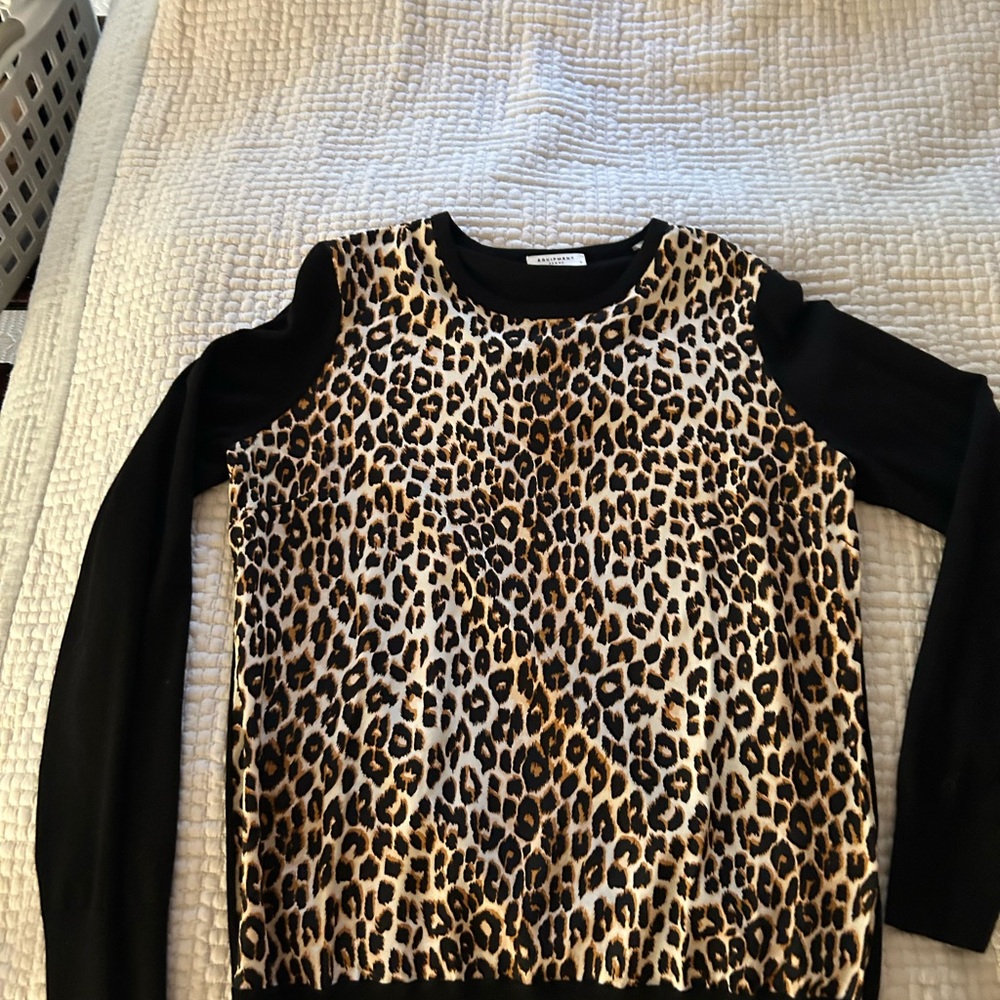 Equipment Black and Leopard Print Blouse